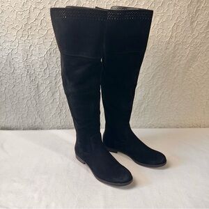 Genuine 1976 Leather Boots size 8 Knee Hight Shoes Back Zip Black Suede Riding